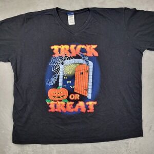 Vintage Halloween Top Womens 28W Shirt Embroidery Pumpkin Trick Treat Bat Spider